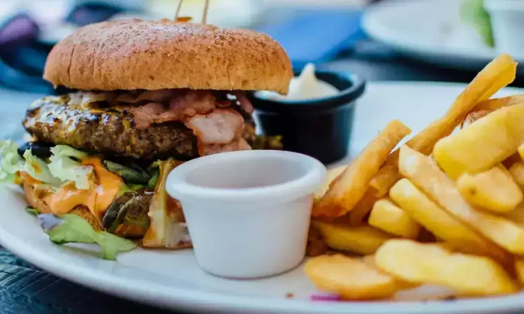 Hamburguer com batata frita artesanal